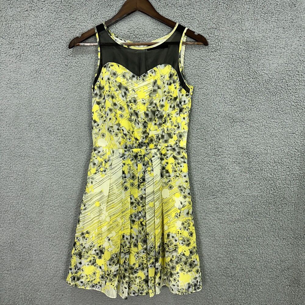 The Limited Floral Chiffon Pleated Sleeveless Dress Womens 0 Yellow Vtg Y2K Boho
